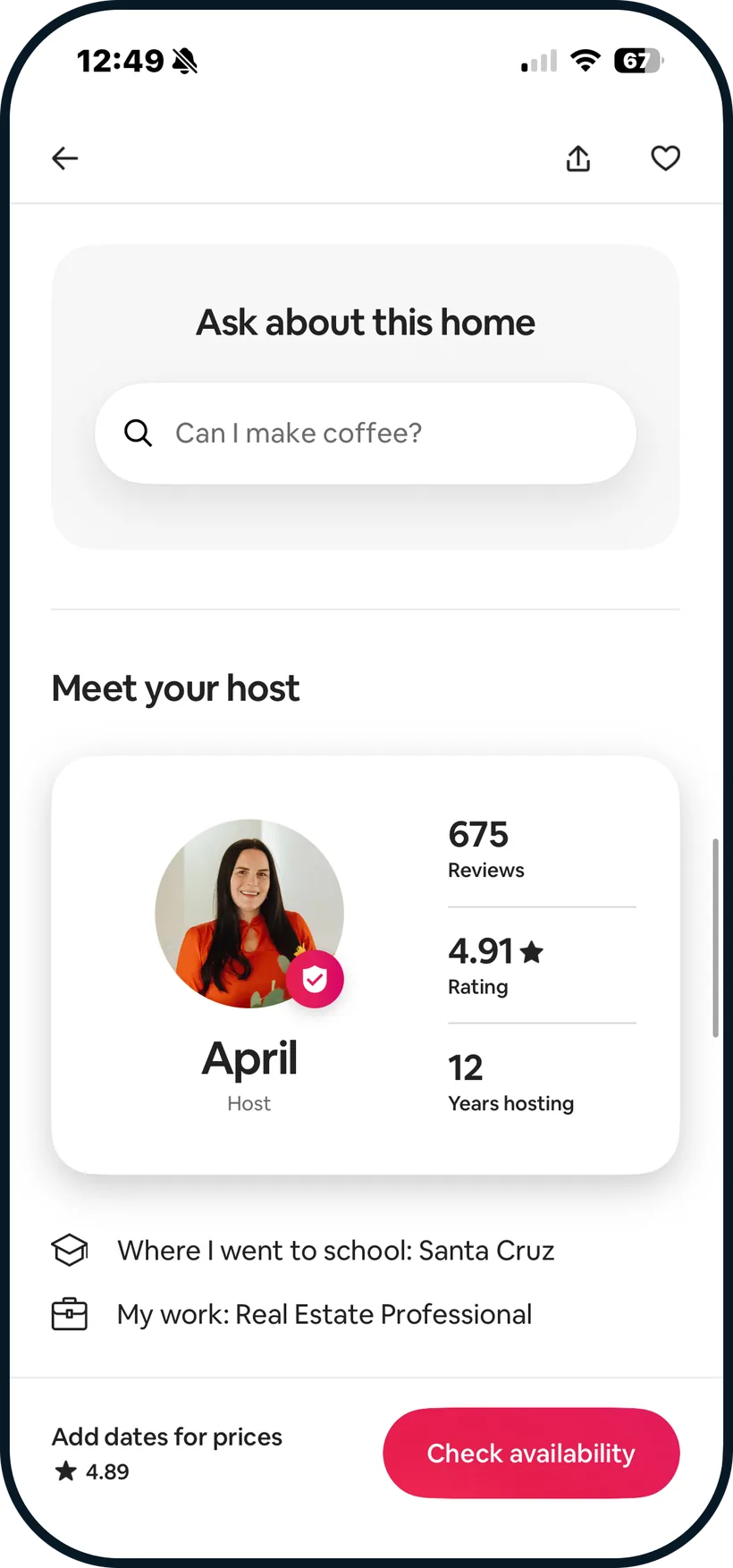 Airbnb (mobile) app screen studied during feature exploration