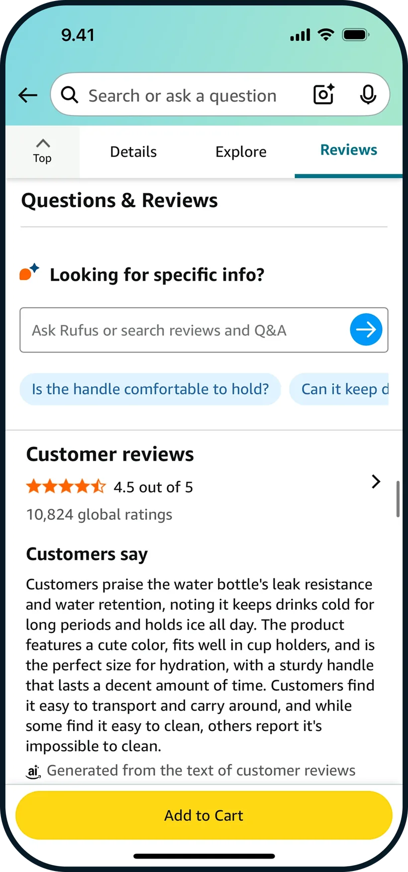 Amazon app screen studied during feature exploration